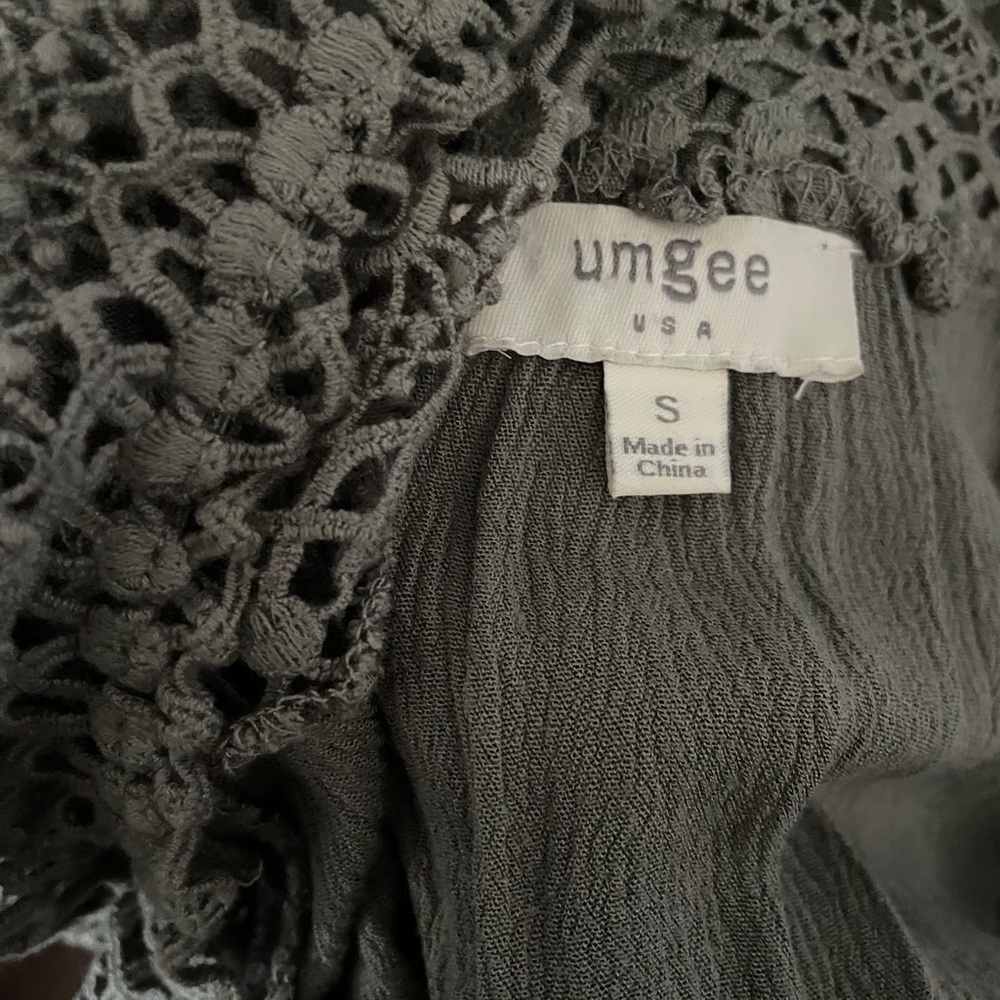 UmgeeUSA Women’s Mini Dress Top Size S Taupe Olive Boho Crochet - Picture 3 of 10